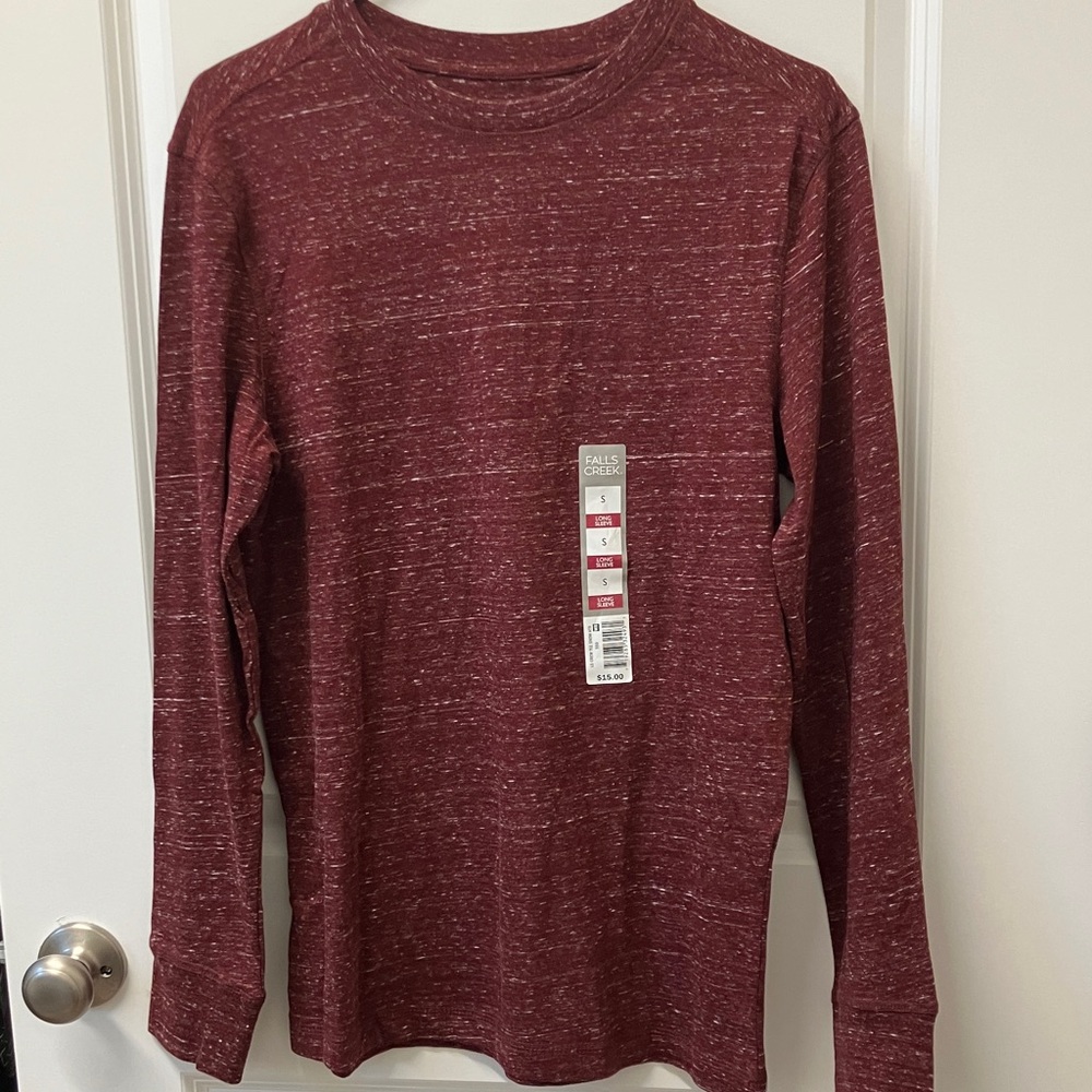 NWT Falls Creek Men's Long Sleeve Crew Neck T-Shirt, Small, Burgundy